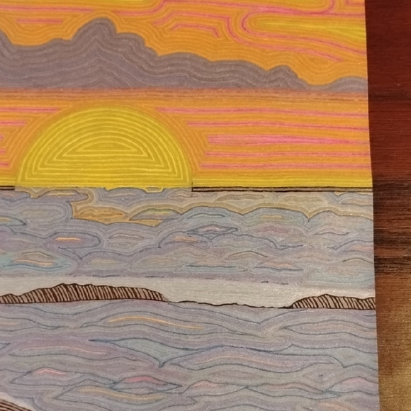 Handmade One Of A Kind Colorful Sunset Ocean Gell Pen Art Card 8.5"X11" - Picture 8 of 16